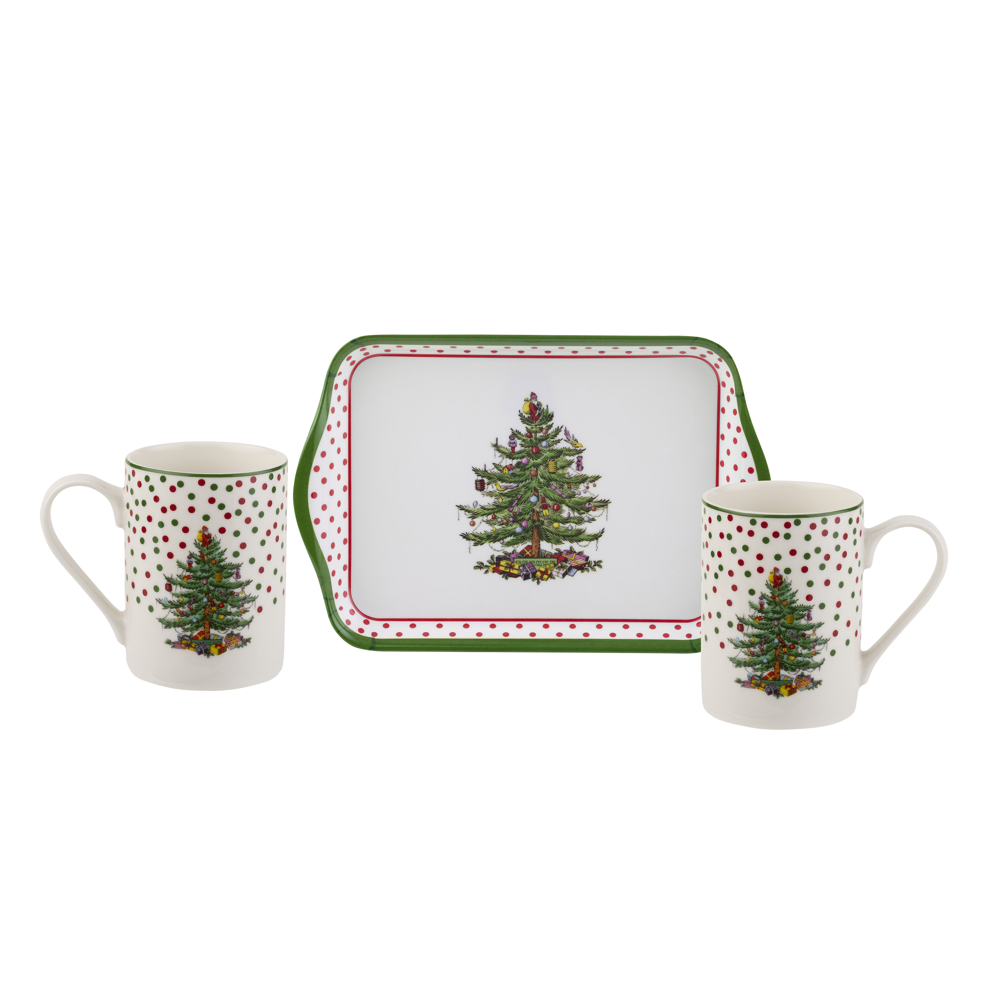 Pimpernel Christmas Tree Polka Dot Set of 2 Mugs and Tray image number null